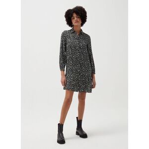 New OVS Women's Button Front Midi Shirt Dress Floral Print Peplum Hem 3/4 Sleeve